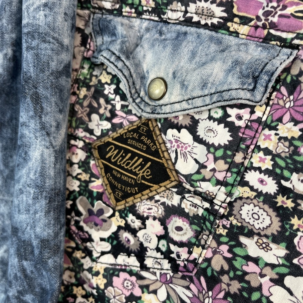 Winchester Premium Pearl Snap Shirt Men's L Western Floral Print Denim Retro L/S - Picture 4 of 12